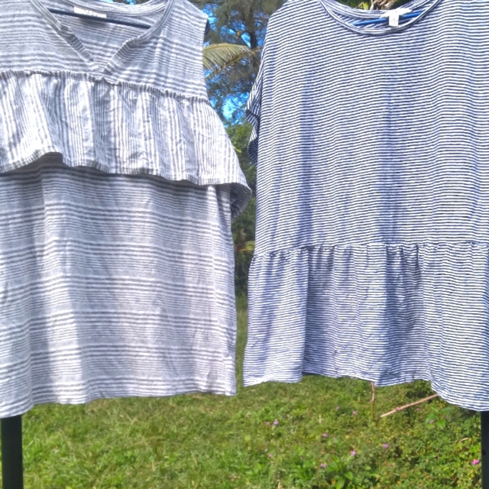 Bundle Two Striped Cotton Women's Shirts Blouses
